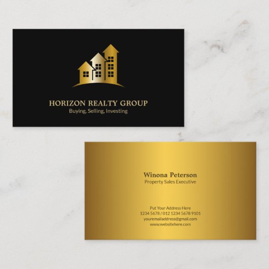 実在不動産の上向き矢印が金ゴールド 名刺 (正面/裏面)