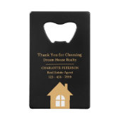 実在不動産の新しい住宅所有者終了ギフト クレジットカード栓抜き (正面)