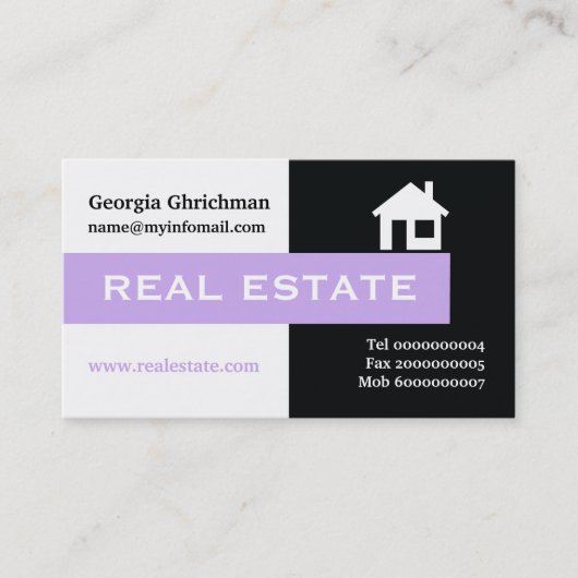 実在不動産の黒、白、紫の目を引く 名刺 (正面)