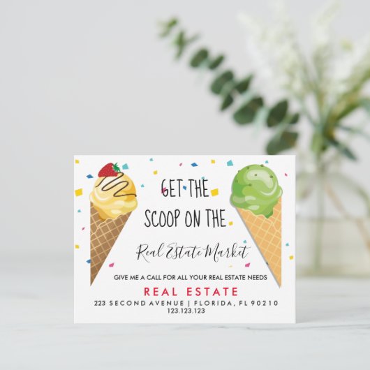 実在不動産アイスクリームスクープ紹介 案内ポストカード (スタンド正面)