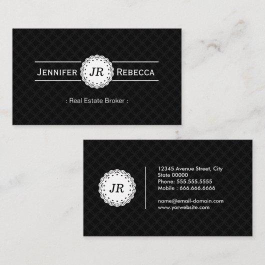 実在不動産ブローカモダン- Monogram Black 名刺 (正面/裏面)