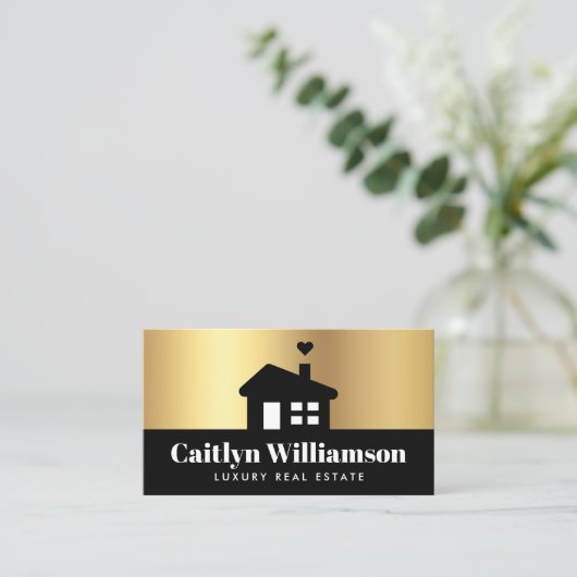 実在不動産ブローカーエモダンージェントブラック金ゴールドハウス 名刺 (スタンド正面)