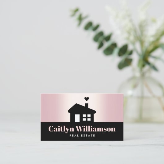 実在不動産ブローカーエモダンージェント黒ピンクハウス 名刺 (スタンド正面)