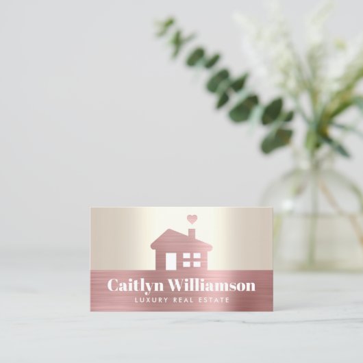 実在不動産ブローカーピンクフォイルハウス金ゴールドモダン 名刺 (スタンド正面)