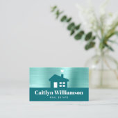 実在不動産ブローカープロフェッショナルモダンハウスティール(緑がかった色) 名刺 (スタンド正面)