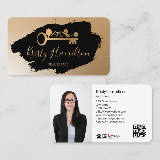 実在不動産プロフェッショナル不動産仲介業者追加フォトQRコード 名刺 (正面/裏面)