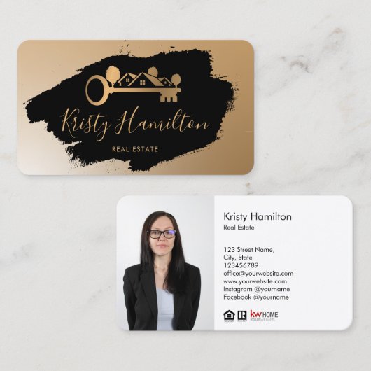 実在不動産プロフェッショナル不動産仲介業者鍵の追加フォトバス 名刺 (正面/裏面)