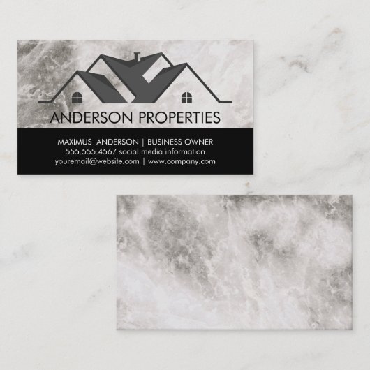 実在不動産ロゴ白黒 | 大理石 名刺 (正面/裏面)