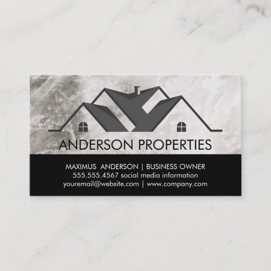 実在不動産ロゴ白黒 | 大理石 名刺 (正面)