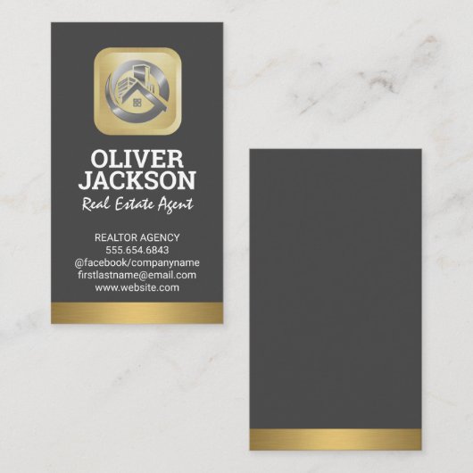 実在不動産ロゴ |シルバー金ゴールド 名刺 (正面/裏面)
