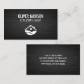 実在不動産ロゴ |ダークお洒落メタリック背景 名刺 (正面/裏面)