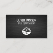 実在不動産ロゴ |ダークお洒落メタリック背景 名刺 (正面)