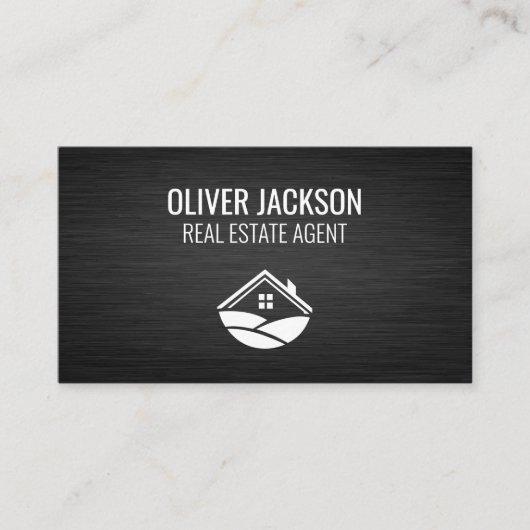 実在不動産ロゴ |ダークお洒落メタリック背景 名刺 (正面)