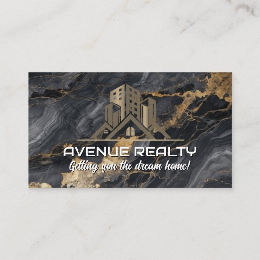 実在不動産ロゴ | ブラック金ゴールドラックスマーブル 名刺 (正面)