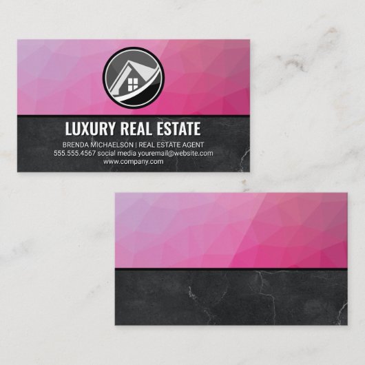 実在不動産ロゴ |マゼンタジオメトリック |大理石 名刺 (正面/裏面)