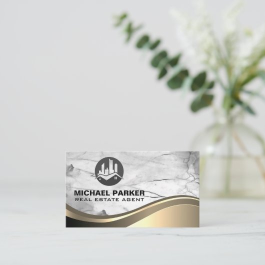 実在不動産ロゴ |マーブルメタル 名刺 (スタンド正面)