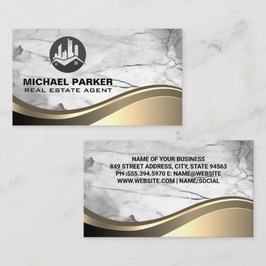 実在不動産ロゴ |マーブルメタル 名刺 (正面/裏面)