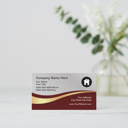 実在不動産ロゴ |メタリックブラック名刺 名刺 (スタンド正面)