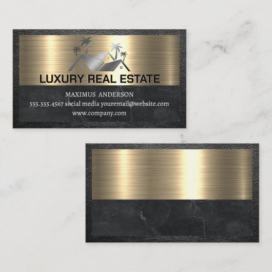 実在不動産ロゴ |メタリックレザー 名刺 (正面/裏面)