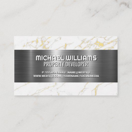 実在不動産ロゴ |メタリック大理石 名刺 (裏面)