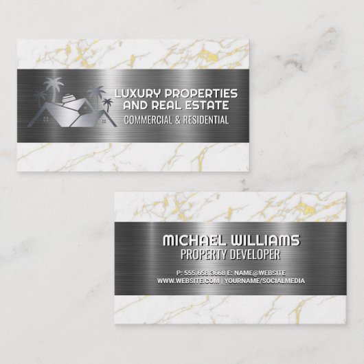 実在不動産ロゴ |メタリック大理石 名刺 (正面/裏面)