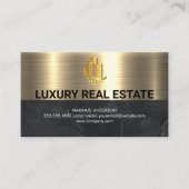 実在不動産ロゴ | メタリック金ゴールドブラック大理石 名刺 (正面)