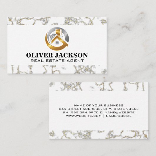 実在不動産ロゴ |大理石トリム 名刺 (正面/裏面)