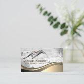 実在不動産ロゴ | 大理石 名刺 (スタンド正面)