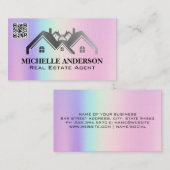 実在不動産ロゴ | 幾何学的ホログラフィック | QRコード 名刺 (正面/裏面)