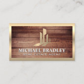 実在不動産ロゴ | 木材素朴金ゴールド金属 名刺 (正面)