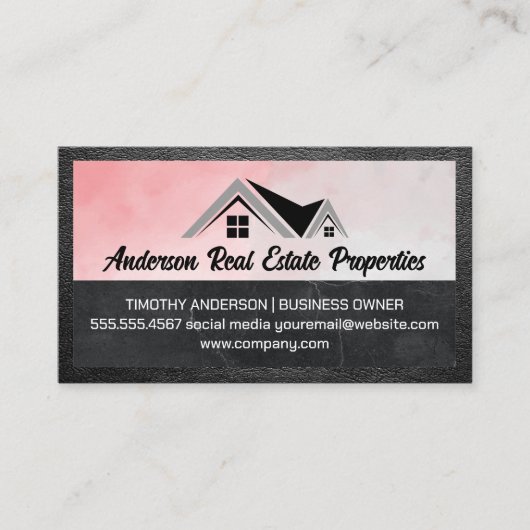 実在不動産ロゴ |水彩 |レザー 名刺 (正面)