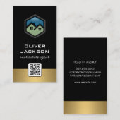 実在不動産ロゴ |金ゴールドトリム | QRバーコード 名刺 (正面/裏面)