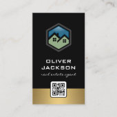 実在不動産ロゴ |金ゴールドトリム | QRバーコード 名刺 (正面)
