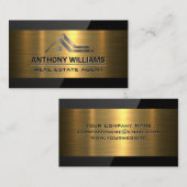 実在不動産ロゴ | 金ゴールド金属 | 黒の光沢 名刺 (正面/裏面)