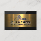 実在不動産ロゴ | 金ゴールド金属 | 黒の光沢 名刺 (正面)