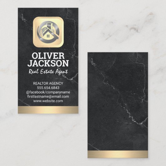 実在不動産ロゴ |金ゴールド |大理石 名刺 (正面/裏面)