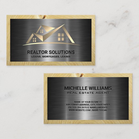 実在不動産ロゴ | 金属と木材 名刺 (正面/裏面)