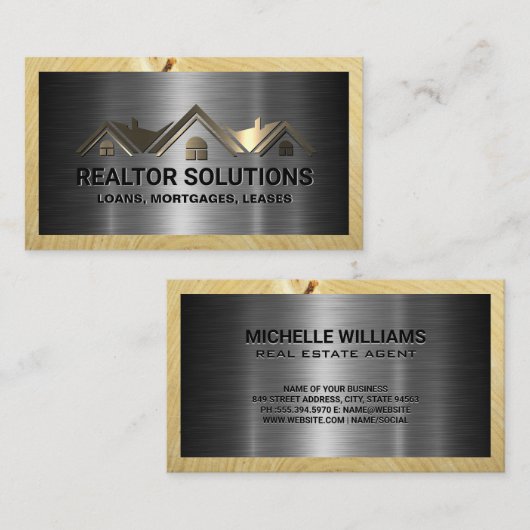 実在不動産ロゴ |金属と木材 名刺 (正面/裏面)