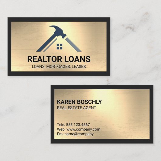 実在不動産ロゴ |金属の背景 名刺 (正面/裏面)