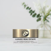 実在不動産ロゴ |金属製の金ゴールド大理石 名刺 (スタンド正面)