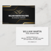 実在不動産ロゴ | 金属金ゴールド幾何学的ブラック 名刺 (正面/裏面)