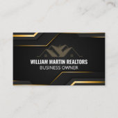 実在不動産ロゴ | 金属金ゴールド幾何学的ブラック 名刺 (正面)