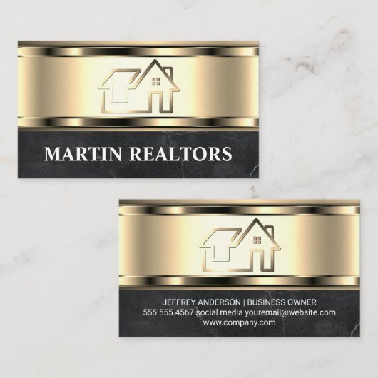 実在不動産ロゴ | 金属金ゴールド | 贅沢 名刺 (正面/裏面)