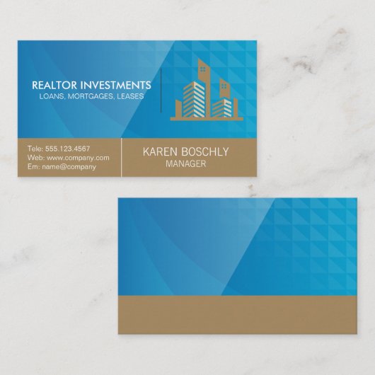 実在不動産ロゴ |青い幾何学的 名刺 (正面/裏面)