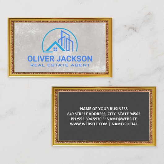 実在不動産ロゴ |高級金ゴールドフレーム 名刺 (正面/裏面)