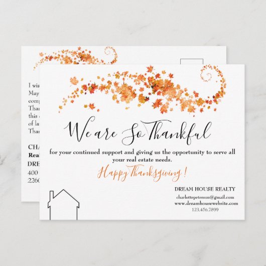 実在不動産代理店感謝祭 シーズンポストカード (正面/裏面)