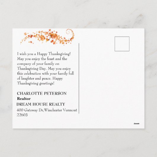 実在不動産代理店感謝祭 シーズンポストカード (裏面)