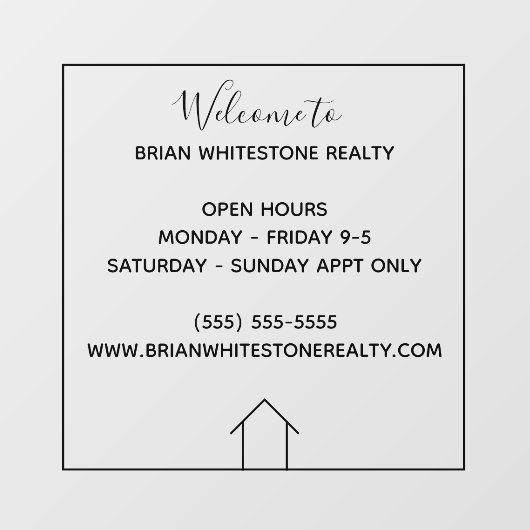実在不動産会社カスタム不動産営業時間 ウィンドウサイン (シート)