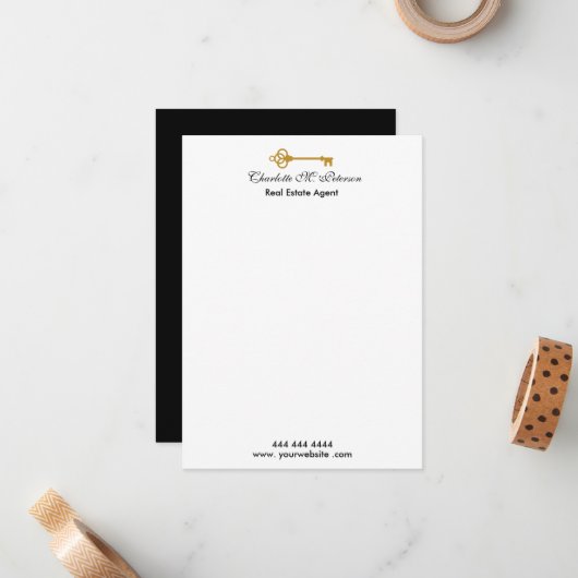 実在不動産屋黒と白のミニマリスト  ノートカード (正面/裏面インサイチュ)