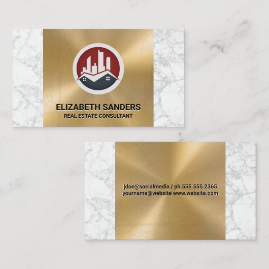 実在不動産建物 |金属金ゴールド |大理石 名刺 (正面/裏面)
